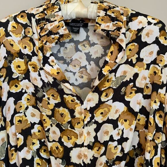 Karen Kane PETITE Large Black & Gold Tie Front Button Down Women’s Blouse NWT - Picture 6 of 15